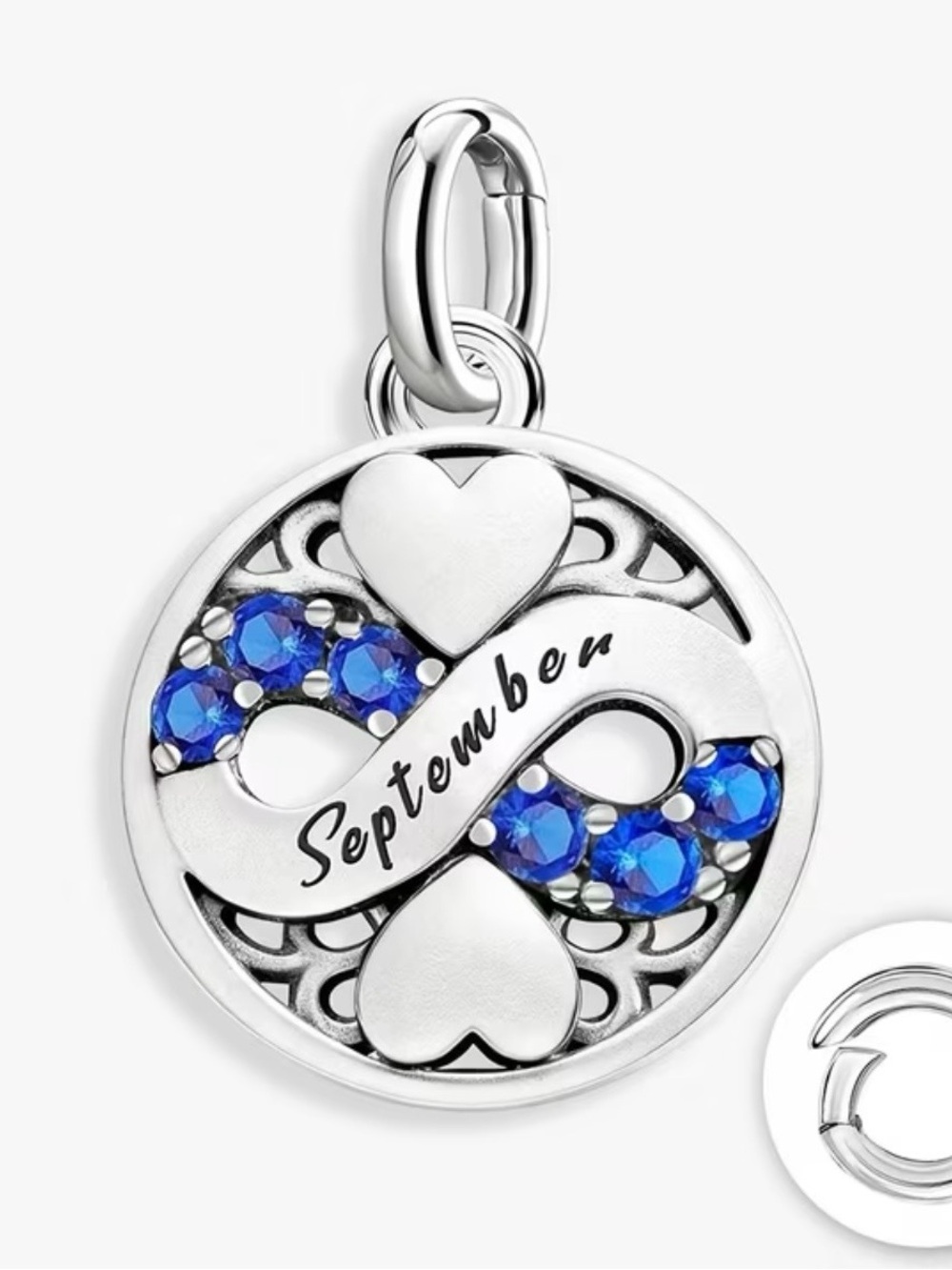September Birthstone Infinity Pendant Charm - Sterling Silver with sapp Stones